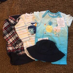 Polarn O. Pyret 4-Piece Bundle-(3 onesies and a sun hat): Size: 62 or 2-4 Mos